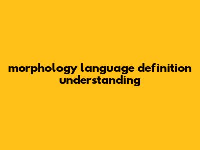 Morphology Language Definition: Understanding